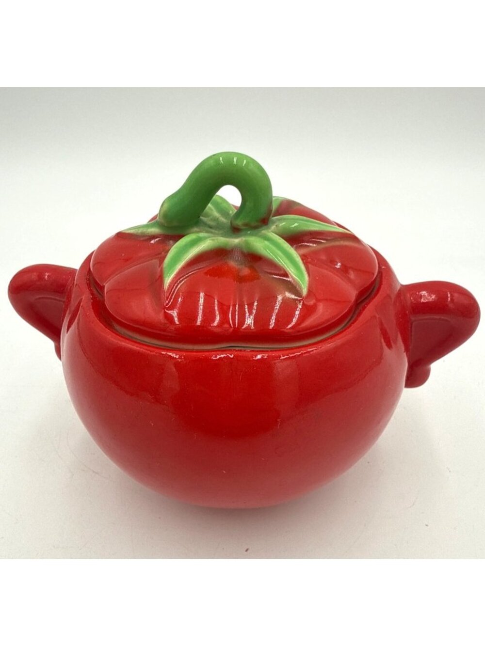 Vintage The Pantry Parade Tomato-Shaped Ceramic Sugar Bowl With Lid & Handles